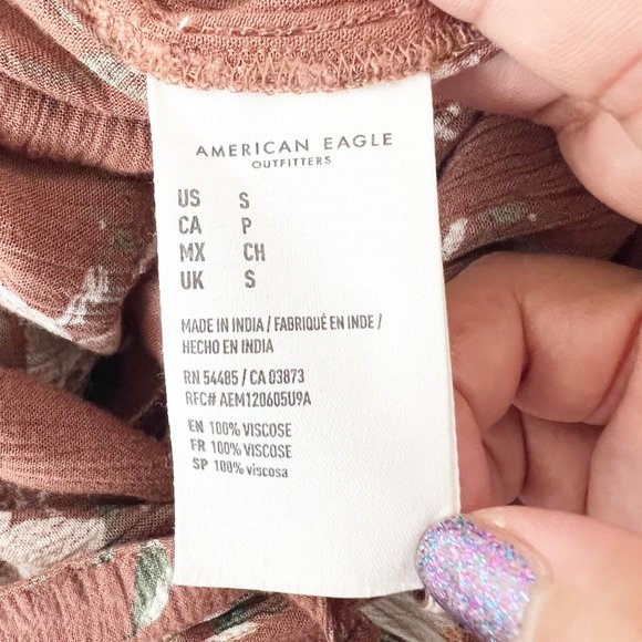 AMERICAN EAGLE Brown Floral Pencil High Rise Casual Paper Bag Waist Pants SMALL - Picture 4 of 10